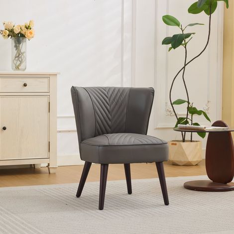 Fauteuil salon cuir véritable sans accoudoirs, pieds bois hévéa, design moderne confortable (1/5)
