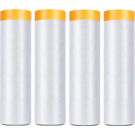 4 Pièces Bâches Anti-Poussière en Plastique avec Ruban Adhésif, 2,4m x 20m Rouleaux de Film de Masquage Transparent Ruban de Anti-Poussière pour Meubles Voiture Sol Mur Peinture Décoration (1/5)