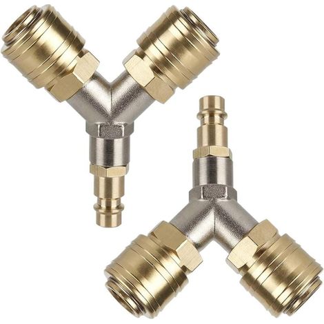 Raccord Rapide Air, 2 Pièces Raccord Pneumatique NW 7,2 1/4 AG Interrupteur D'air Comprimé avec Deux Raccords Raccord D'air Comprimé Distributeur D'air Comprimé en Laiton (1/4)