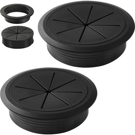 Passe-câbles de bureau (50 mm), 3 pièces, cache-câbles noir, en plastique ABS, pour le passage des câbles et fils à travers le bureau. (1/5)