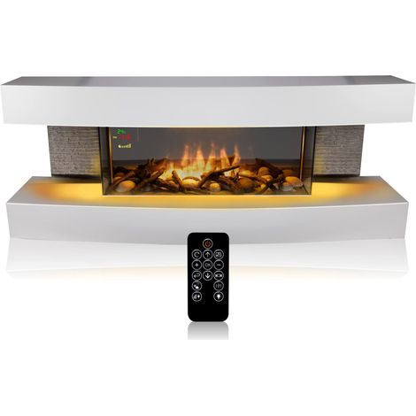 Classic Fire Montreal Camineo Elettrico - Caminetto Elettrico con Riscaldamento, Telecomando e Timer - Stufa Elettrica con Fiamme LED - 2000W - Libera Installazione - Bianco (1/7)