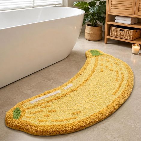 Tapis de Bain antidérapant Lavable, Motif Banane Fruit, Tapis de Bain Doux, Moelleux, Absorbant, pour Salle de Bain, Cuisine, Chambre d'enfant, 47 x 100 cm (1/5)