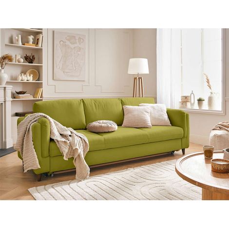 Lisa Design – Canapé convertible 3 places en velours – Accoudoirs uniques – Pieds en bois wengé – Dimensions couchage 124 x 193 cm (1/5)
