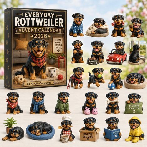 Rottweiler à la maison calendrier avent 2026 2D boîte surprise