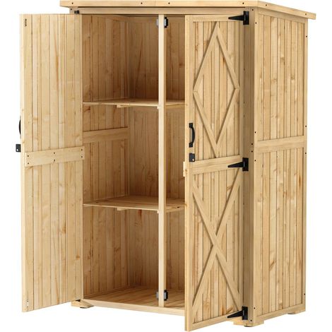 Gartenschrank Holz, Geräteschuppen mit Abschließbar Doppeltür Asphalt-Dach Ablage 116,5x57x167cm, wetterfest Geräteschrank, Gerätehaus Gartenschuppen für Garten, Terrasse, Naturholz (1/5)