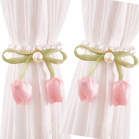 Fermacravatte magnetiche per tende, 2 pezzi, rosa tulipano, corte