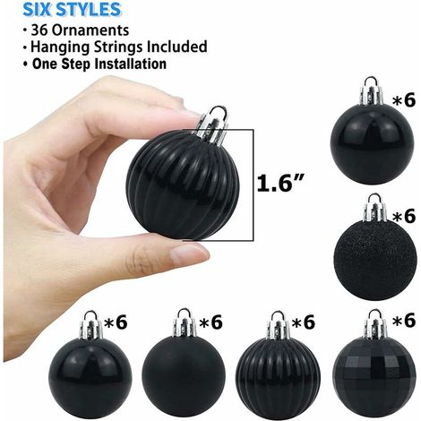 Boules de Noël décorations pour sapin 36 pièces Set de décorations pour sapin de Noël boules de Noël en plastique boules de sapin de Noël jusqu'à Ø 4 cm (noir) (1/4)