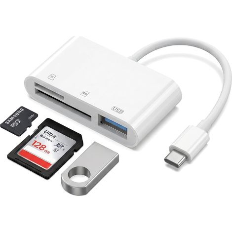 Lecteur Carte SD USB C 3-en-1 OTG, Adaptateur Carte SD TF avec Port USB 3.0 Haute Vitesse, en Voyage, en Studio ou à la Maison, Compatible avec 17/16/15, iPad Pro/Air/Mini, MacBook (1/5)