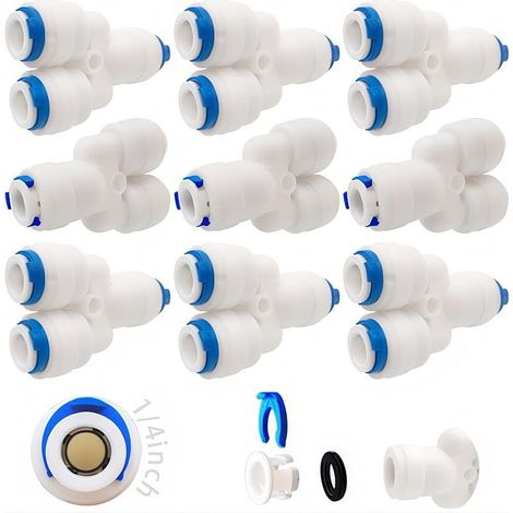 9 Pcs Accessoires De Filtre à Eau RO Raccord De Buse 1/4 Pouces 1 Drag 2, 3 Way Fast Docking pour Tuyau de réfrigérateur, Tube d'osmose Inverse (1/4)