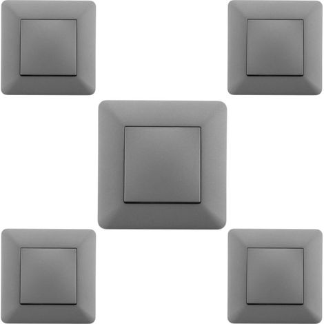 Lot de 5 interrupteurs va et vient titanium – Installation encastrée – Puissance 2300W – Bornes automatiques – Norme NF (1/4)
