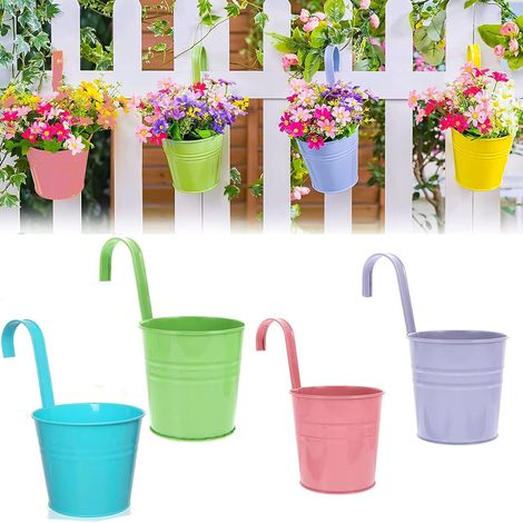 Pots de Fleurs Suspendus,4 pcs Pots de Fleurs Exterieur Pot Suspendu en Métal Suspension Plante avec Crochet Paniers de Jardinière Suspendus pour Balcon Clôture Jardin (1/5)