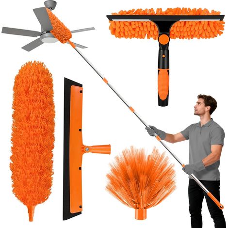 Kit de Nettoyage pour Plumeau avec Poteaux D'épissure, Lavable et Réutilisable Plumeau en Toile D'araignée, Plumeaux Microfibre pour Plafond, Toiles D'araignée, Verre, Ventilateur de Plafond (1/5)