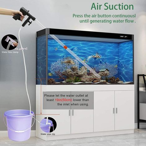 Outil de nettoyage d'aquarium 5 en 1, aspirateur à gravier d'aquarium avec bouton de pression, pour les changements d'eau, le nettoyage du gravier, du verre et du sable (version haut de gamme 09G) (1/5)