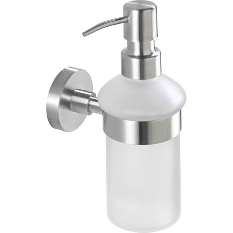 WENKO Distributeur de savon liquide mural Bosio, verre et fixation en acier inox, capacité 200 ml, 7x18x11 cm, mat (1/4)