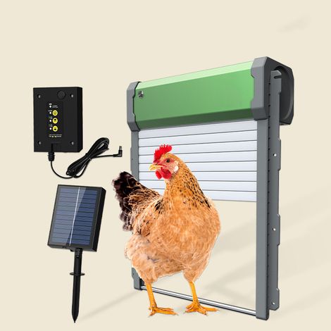 Porte automatique pour poulailler à énergie solaire – Minuterie intelligente et capteur de lumière, sécurité anti-pincement, adaptée à la volaille (1/4)