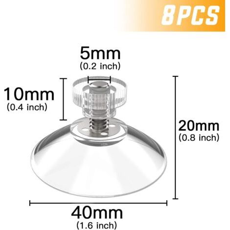 Ventouse Ø 40mm, 8 PCS Ventouses M5 Threads Stainless Steel, Ventouses avec écrou moleté Clair pour fenêtre de Voiture, Porte-Brosse à Dents, étagère de Douche, Porte-Savon, Camping (1/4)