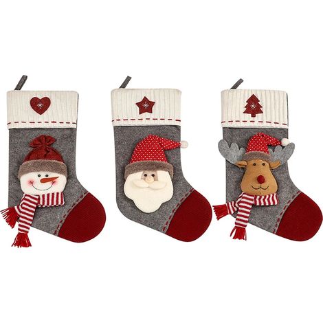 Lot de 3 grandes chaussettes de Noël à suspendre à la cheminée, au sapin, etc. (1/5)