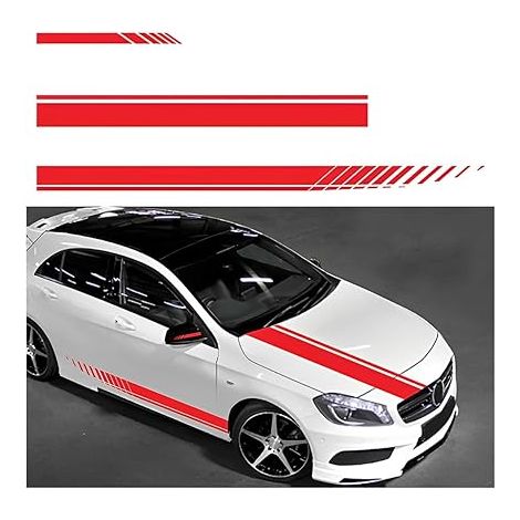 Lntyq 5-teiliger Streifenaufkleber für die Motorhaube, modifizierte Aufkleberdekoration für Autos, SUV-Fahrzeuge, universeller Seitenstreifenaufkleber für die Karosserie von Autos, SUV-Fahrzeuge (rot) (1/4)
