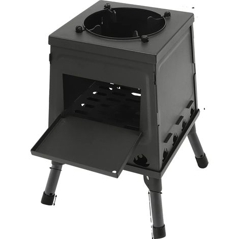 Poêle à bois, Design portable, Caractéristiques coupe-vent, noir (1/2)