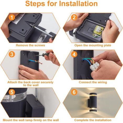 Lámpara de pared exterior impermeable, Lámpara de pared LED, IP65, Iluminación hacia arriba y hacia abajo para exteriores, balcón, casa, terraza (1/5)