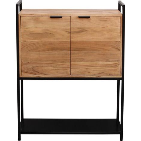Buffet haut en bois massif et métal noir 2 portes L85 cm ARTHUS (1/5)