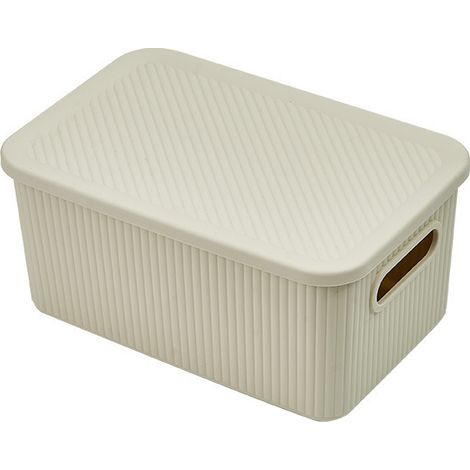 Ribelli Boîtes de rangement empilables avec couvercle et poignées - En plastique - Pour chambre à coucher, placard, bureau, cuisine - Beige,(29x19x13.3cm) (1/3)