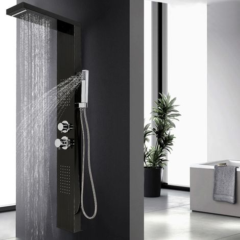 Haloyo® Duschsäule 4 in 1 Duschsystem,Regendusche von Edelstahl,Duscharmatur,304 Dusche Badarmatur,15 x 47 x 130cm,Schwarz (1/5)
