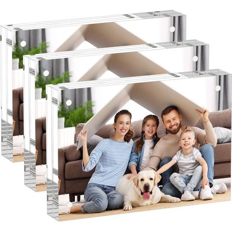 Cadre photo en acrylique 3,5 x 5 pouces, paquet de 3, cadre photo carré transparent magnétique double face épaissi et autonome (1/5)