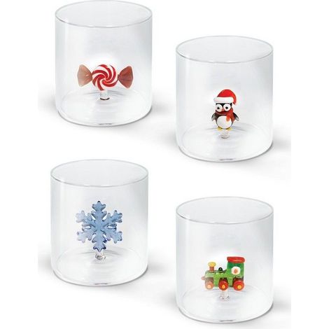 Bicchiere in Vetro Borosilicato con Statuina Natalizia 250ml WD LIFESTYLE
