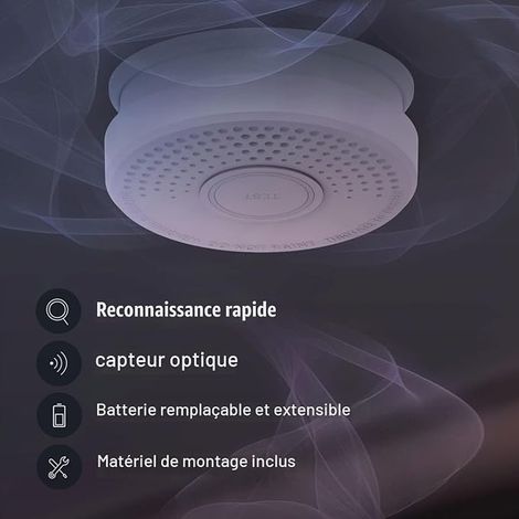 Detecteur de Fumée, Alarme Incendie Détecteur Fumée pour la Maison, Bureaux, Detecteur de Fumee de Cuisine à Capteur Optique avec Fonction Test et Silencieux, Détecteurs de (1/3)