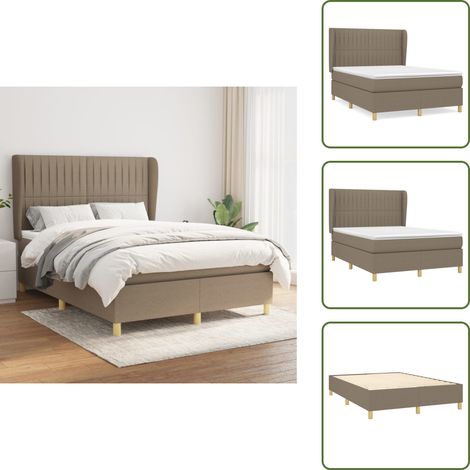 The Living Store Cama box spring con colchón tela gris taupe 140x200 cm - Colchón de muelles