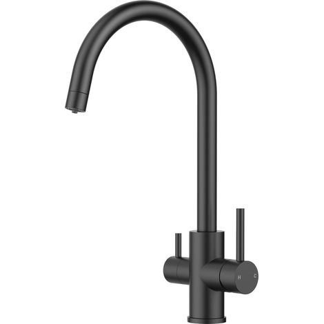 Robinet Cuisine 3 Voies, Double levier, Noir Mat (1/5)