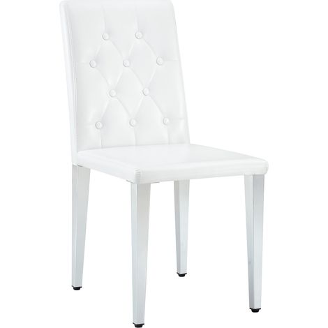 Set di 4 sedie da pranzo bianche con gambe in metallo argento lucido, schienale trapuntato (1/5)