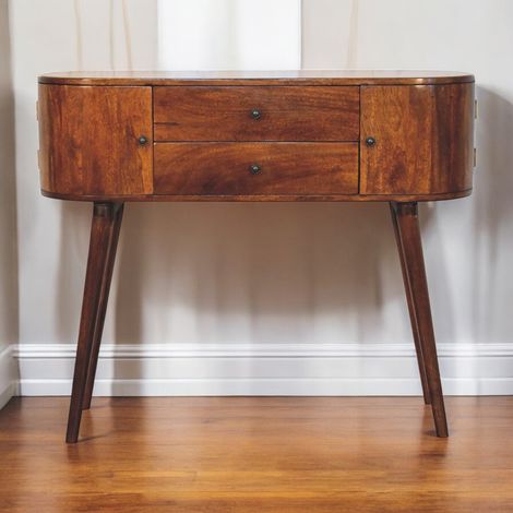 AMXCNOY Table console Grove en châtaignier massif, 2 tiroirs centraux, 2 meubles latéraux, Brun