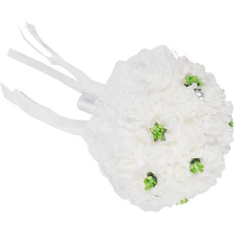 Bouquet de Mariée en Mousse avec Fleurs et Bordure en Dentelle - Grand Bouquet Créatif pour Cérémonie (1/5)