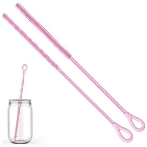 2 Pack Silicone Straw Brushes, with Hanging Hole, Flexible, Reusable, for Metal, Glass, Smoothie Straws, Baby Bottles, 6mm+9mm (Pink) (1/5)