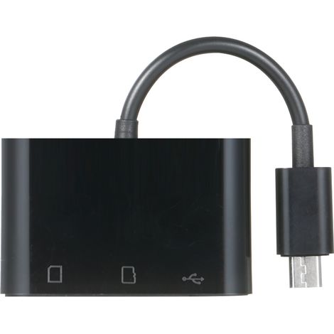 Adaptateur USB 3-en-1 vers USB 2.0 + SD + TF, lecteur de cartes SD/TF pour périphériques USB, noir (1/5)