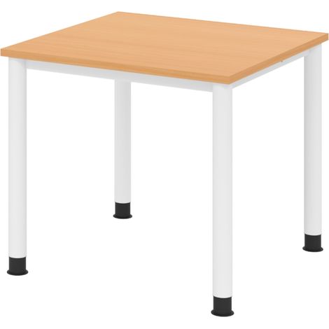 bümö Schreibtisch Serie-H Quadrat: 80 x 80 cm Buche Weiß (1/5)