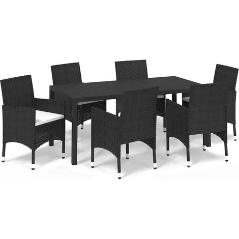 Maison Exclusive - Set da Pranzo per Giardino 7 pz con Cuscini Polyrattan Nero (1/5)