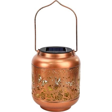 Longziming - Lanterne de jardin solaire LED à motif papillon - Lampe d'extérieur solaire - Lanterne de jardin - Résistante aux intempéries IP55 - Lanterne décorative pour jardin, balcon et terrasse (1/5)