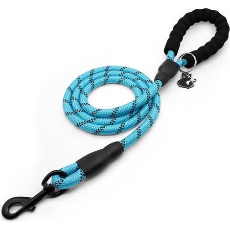 Laisse pour chien de 1,5 m - Réfléchissante - Avec porte-clés sac à déjections et e-book gratuit - Bleue (1/5)