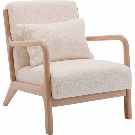 sweeek - Skandinavischer Sessel aus Holz mit strukturiertem Bouclé-Bezug (1/5)