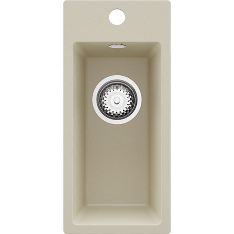 PRIMAGRAN Evier Cuisine en Granit 23x50cm,Lavabo 1 Bac + Kit de Vidage, Évier à Encastrer au Meuble 25cm - Riga, Beige (1/5)