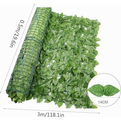 1 rouleau de haie artificielle, lierre artificiel, brise-vue, vert, clture décorative, protection UV, pour extérieur, jardin, terrasse et arrière-cour (feuille vert (1/4)