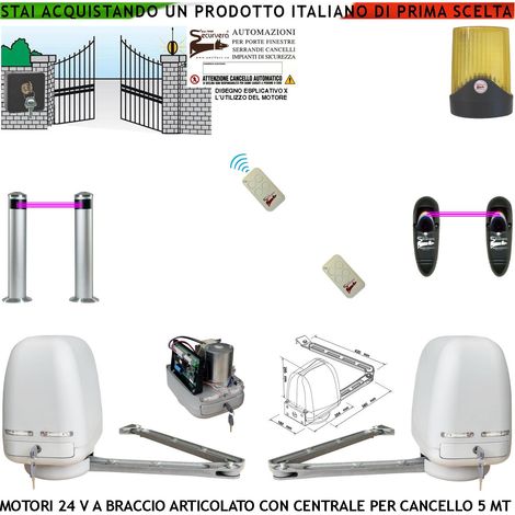 Cancello Elettrico Kit Motori a Braccio Articolato 24 V 2 Ante da 0,5 a 2,5 MT Centrale 220/24 V Selettore 2 Radiocomandi Faro 2 Fotocellule 2 Paline (1/4)