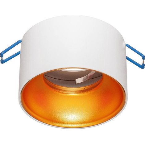 TRADE SHOP - Portafaretto Tondo Bianco Oro Incasso 70 Mm Cartongesso Lampade Led Gu10 Gu5.3 - (1/5)