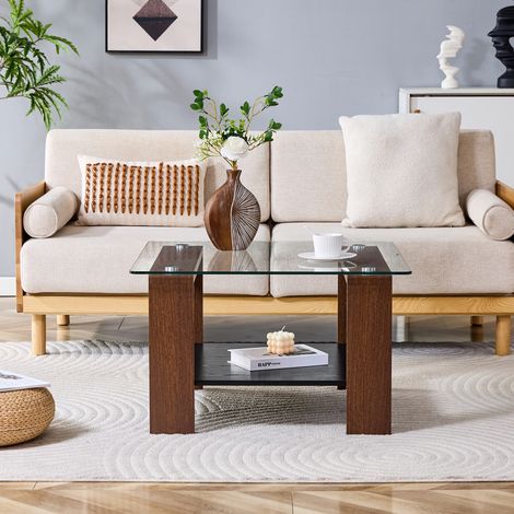 Couchtisch mit Stauraum 65x41x45,5 cm Glas MDF OKMYHOME (1/5)