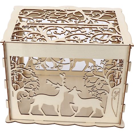 Boîte à Carte de Voeux DIY en Bois Cerfs Couple pour Mariage, Décoration de Boîte à Signatures (1/5)