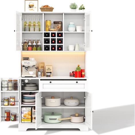 Credenza da cucina 105x40x180 cm bianca in truciolare con LED e USB - CHICFURN (1/5)