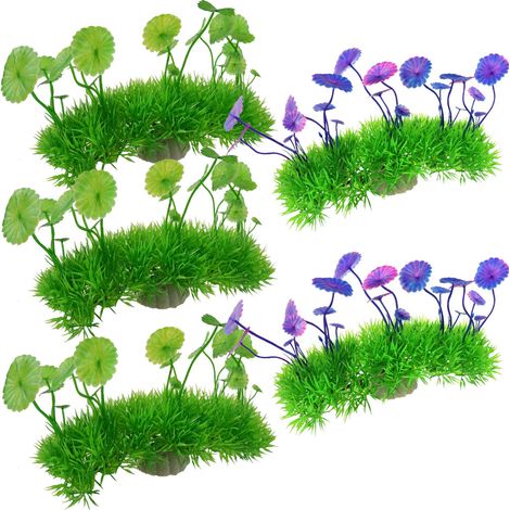5 plantes artificielles pour aquarium, PVC non toxique, hauteur 13 cm, base céramique, couleurs variées (1/5)